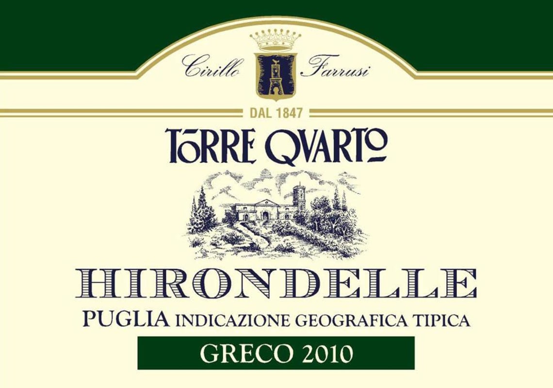 Torre Quarto Hirondelle Greco 2010 Front Label
