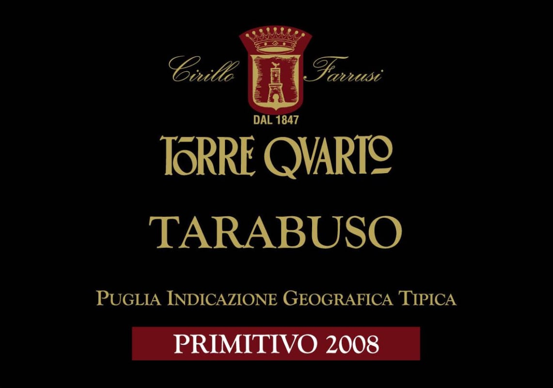 Torre Quarto Tarabuso Primitivo 2008 Front Label