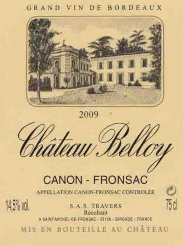 Travers Bordeaux Canon-Fronsac Chateau Belloy 2009 Front Label