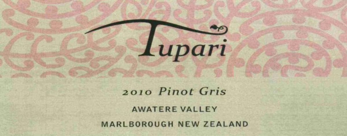 Tupari Wines Pinot Gris 2010 Front Label
