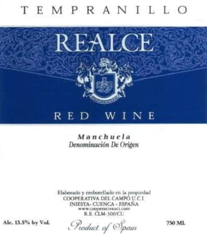 Union Campesina Iniestense Realce Tempranillo 2012 Front Label