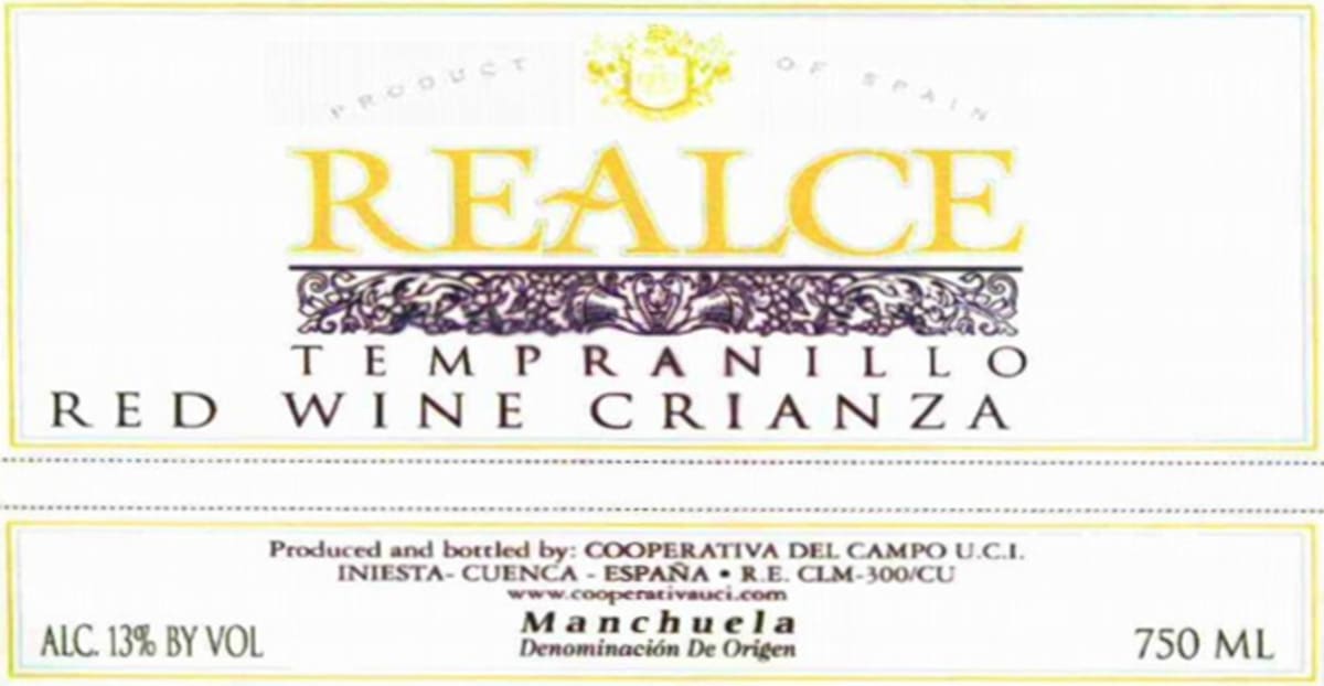 Union Campesina Iniestense Realce Crianza 2011 Front Label