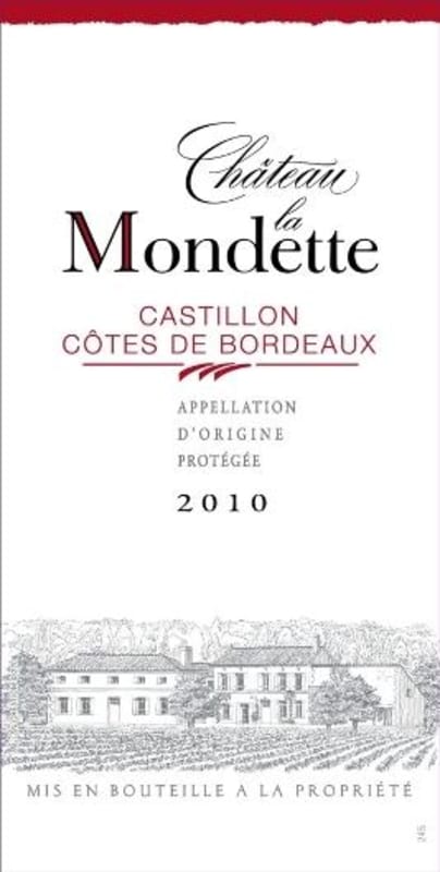 UniVitis Cotes de Bordeaux Castillon Chateau La Montte 2010 Front Label