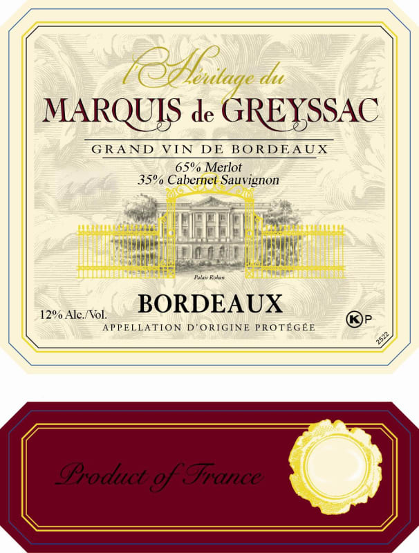 UniVitis Bordeaux L'Heritage du Marquis de Greyssac 2014 Front Label