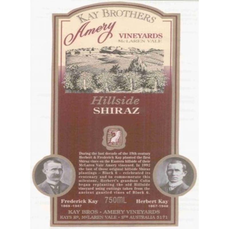 Kay Brothers Hillside Shiraz 1999 Front Label