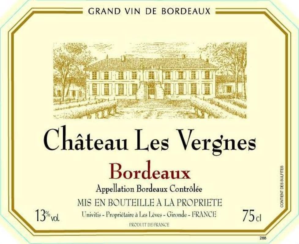 UniVitis Bordeaux Chateau Les Vergnes Rouge 2013 Front Label
