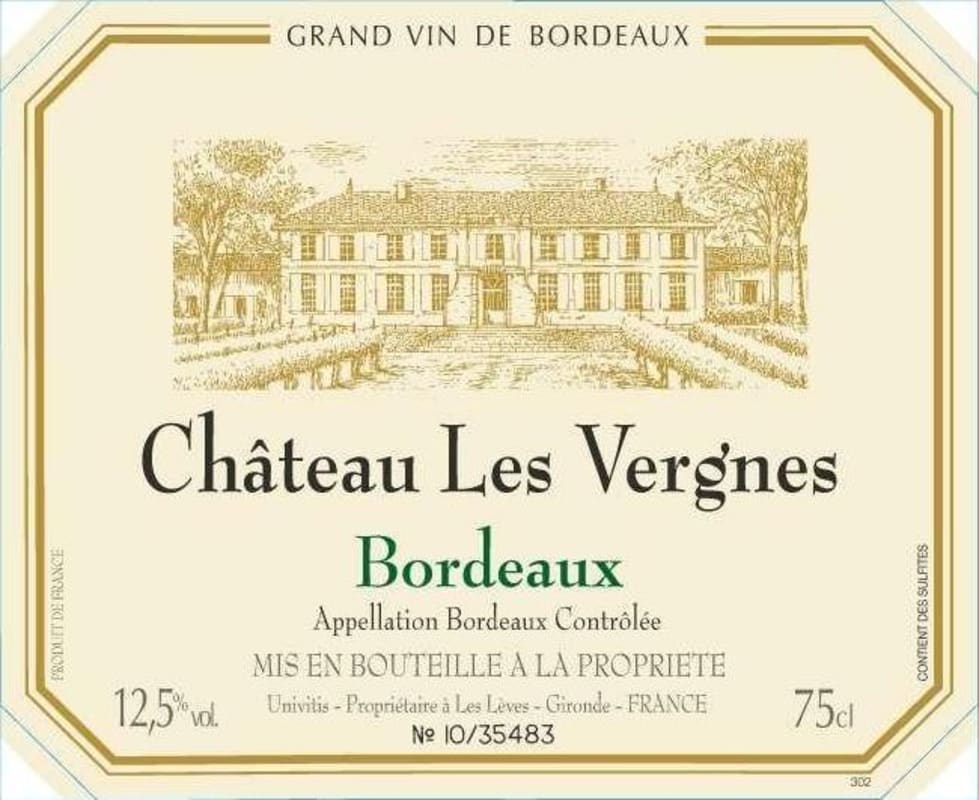 UniVitis Bordeaux Chateau Les Vergnes Blanc 2009 Front Label