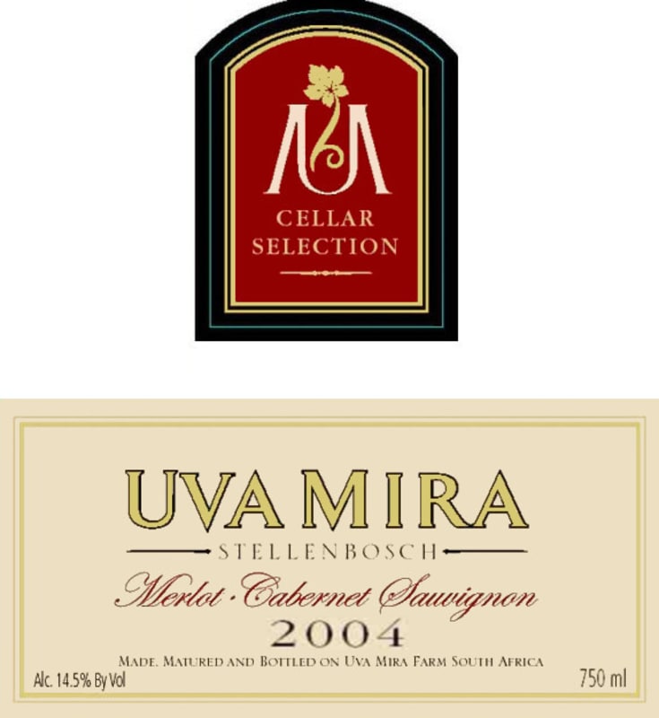 Uva Mira Mountain Vineyards Cellar Selection Merlot-Cabernet Sauvignon 2004 Front Label