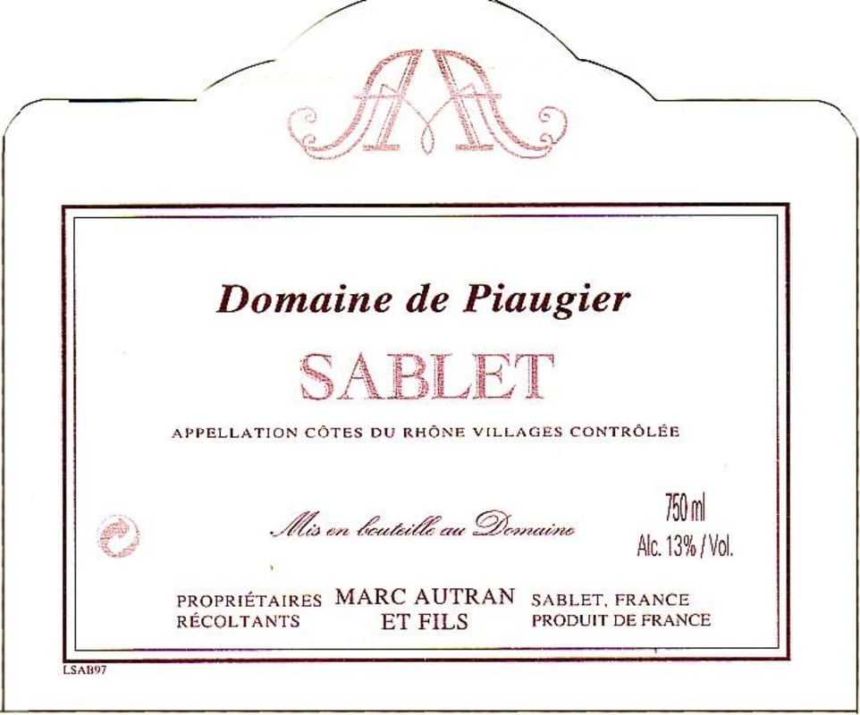Domaine de Piaugier Cotes du Rhone Villages Sablet 2005 Front Label