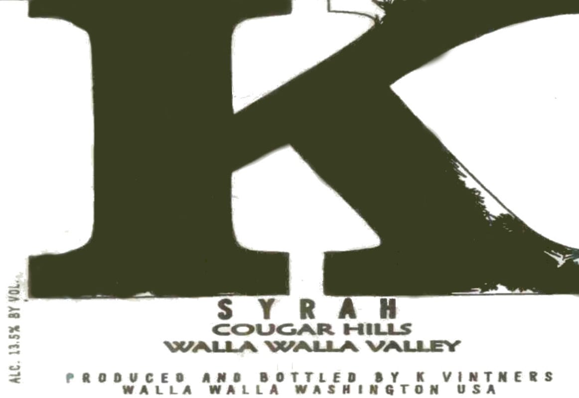 K Vintners Cougar Hills Syrah 2002 Front Label
