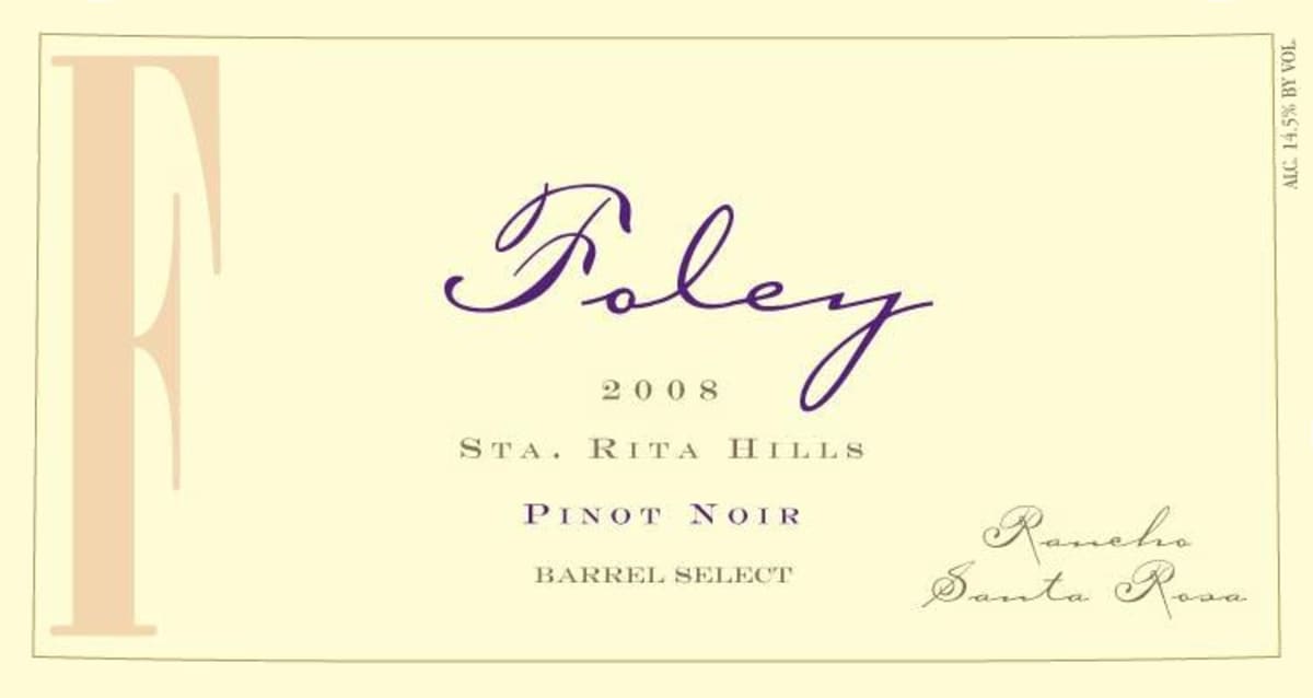 Foley Estate Winery Barrel Select Pinot Noir 2008 Front Label