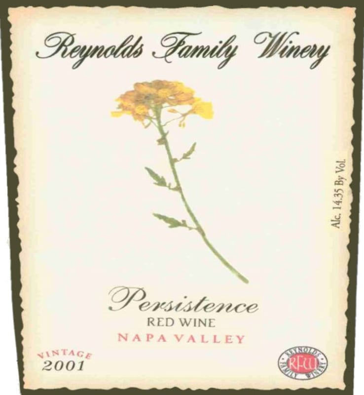 Reynolds Family Winery Persistence 2001 Front Label