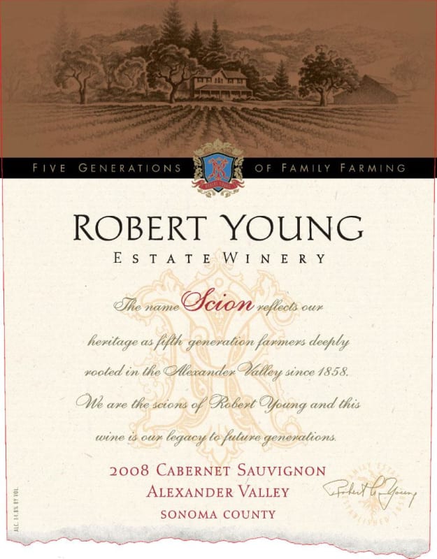 Robert Young Scion Cabernet Sauvignon 2008 Front Label
