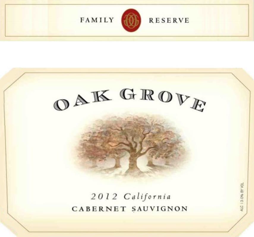 Oak Grove Family Reserve Cabernet Sauvignon 2012 Front Label