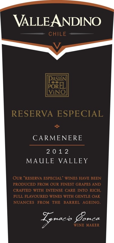 Valle Andino Reserva Special Carmenere 2012 Front Label