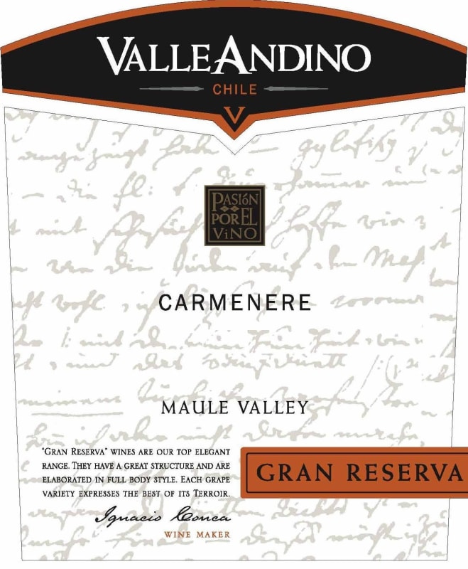 Valle Andino Gran Reserva Carmenere 2010 Front Label