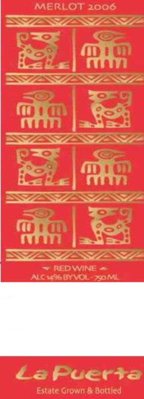 Valle de la Puerta Merlot 2006 Front Label