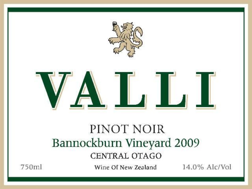 Valli Wines Bannockburn Pinot Noir 2009 Front Label