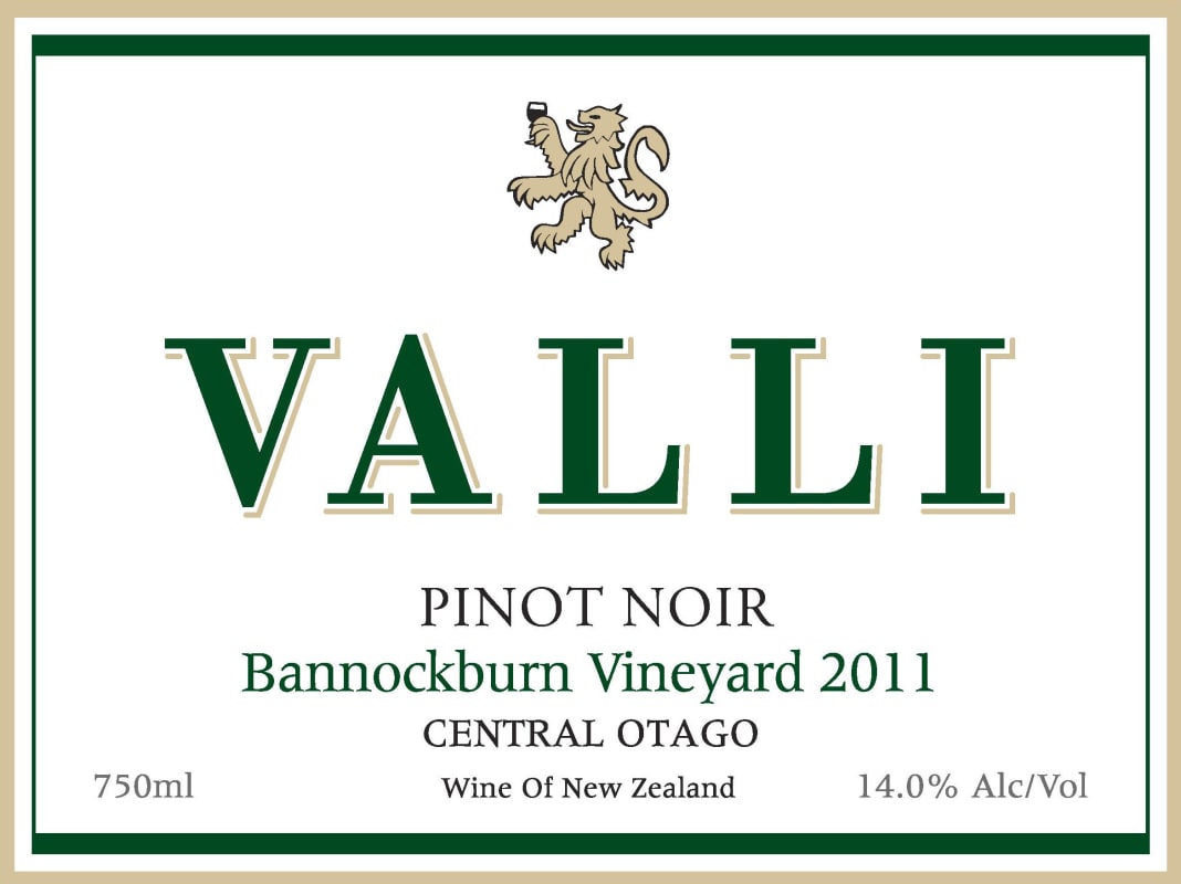 Valli Wines Bannockburn Pinot Noir 2011 Front Label