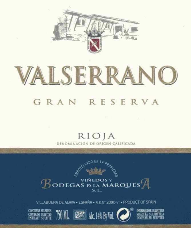 Valserrano Gran Reserva 2014 Front Label