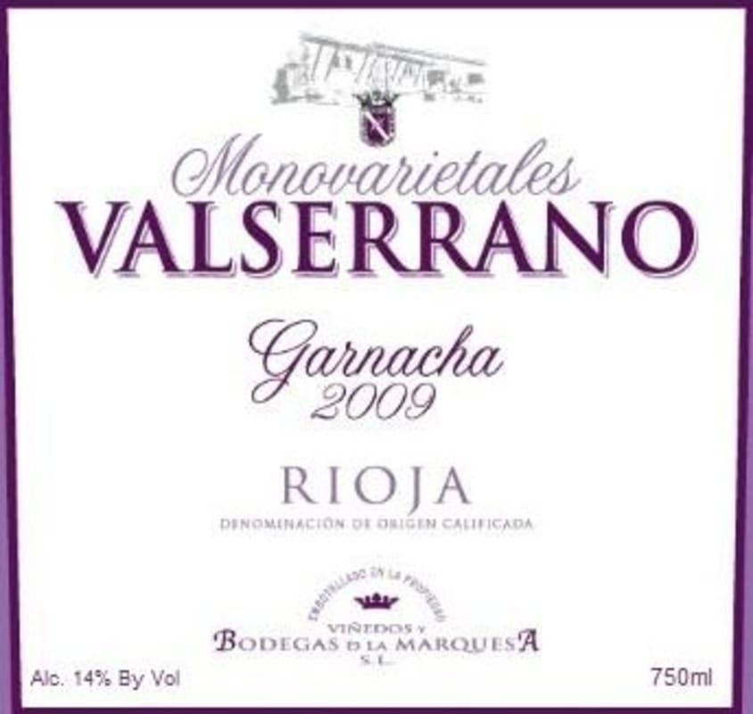 Valserrano Garnacha 2009 Front Label