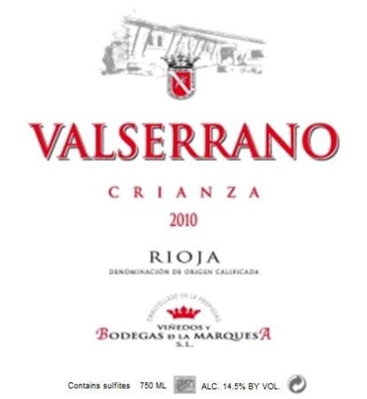 Valserrano Crianza 2010 Front Label