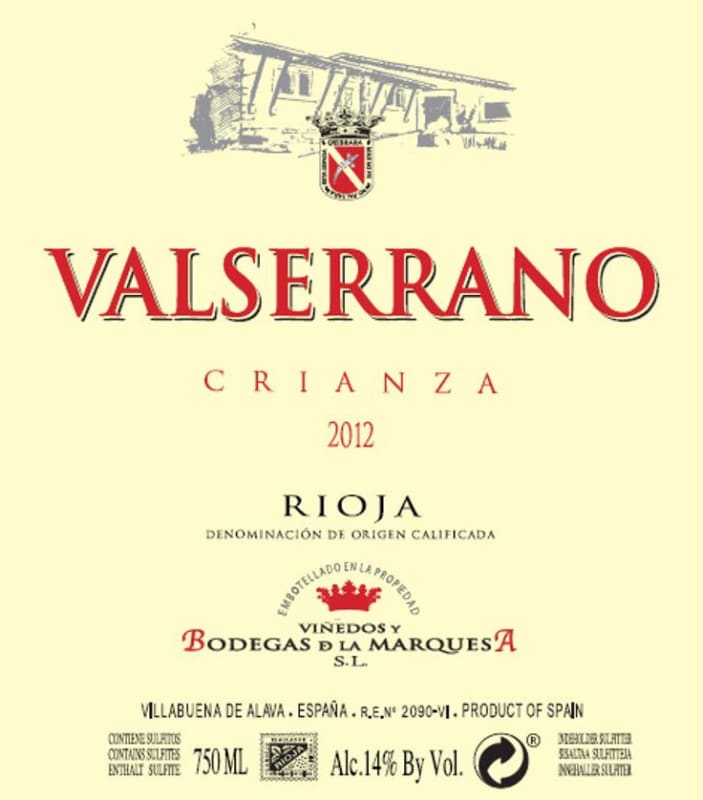 Valserrano Crianza 2012 Front Label