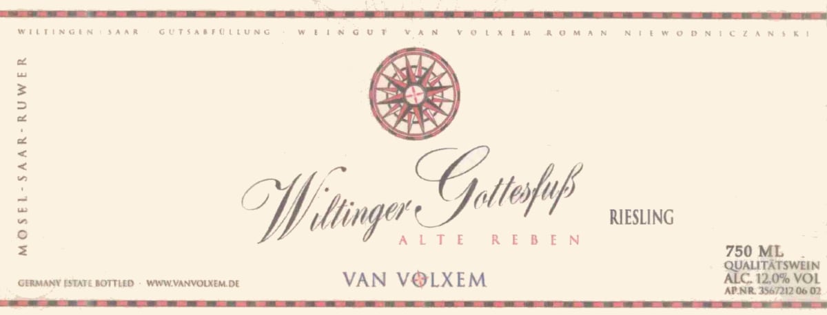 Van Volxem Wiltinger Gottesfuss Alte Reben Riesling 2012 Front Label