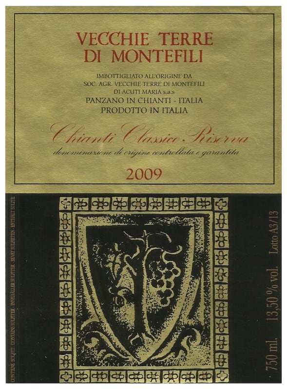 Vecchie Terre di Montefili Chianti Classico Riserva 2009 Front Label
