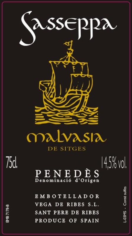 Vega de Ribes Sasserra Malvasia de Sitges 2006 Front Label