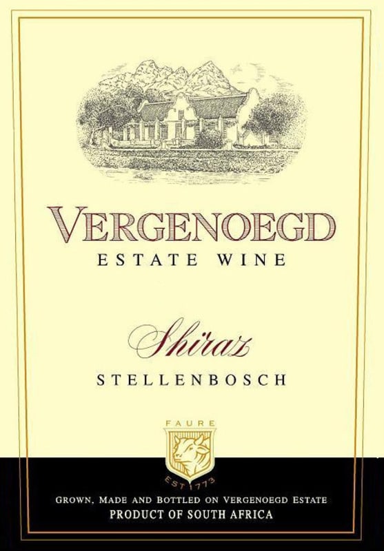Vergenoegd Estate Shiraz 2007 Front Label