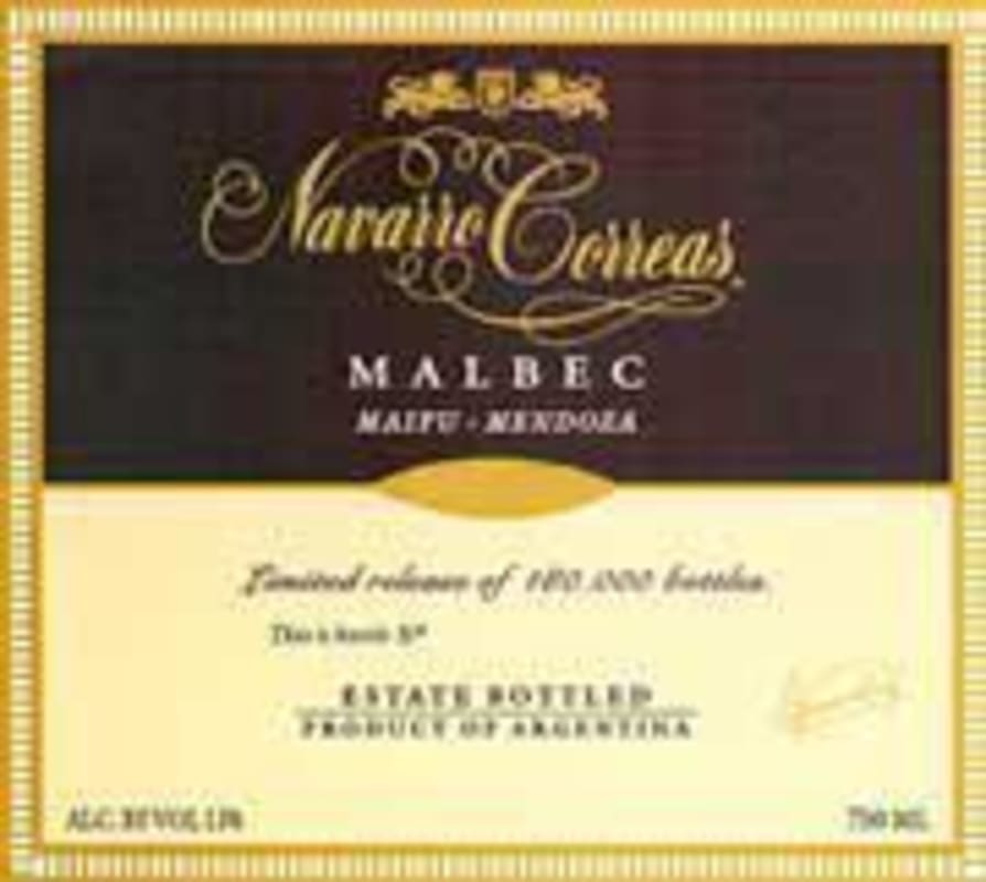 Navarro Correas Malbec 1999 Front Label