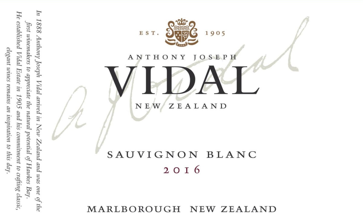 Vidal Wines Marlborough Sauvignon Blanc 2016 Front Label