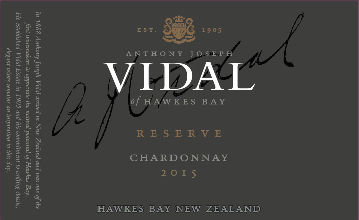 Vidal Wines Hawke's Bay Reserve Chardonnay 2015 Front Label
