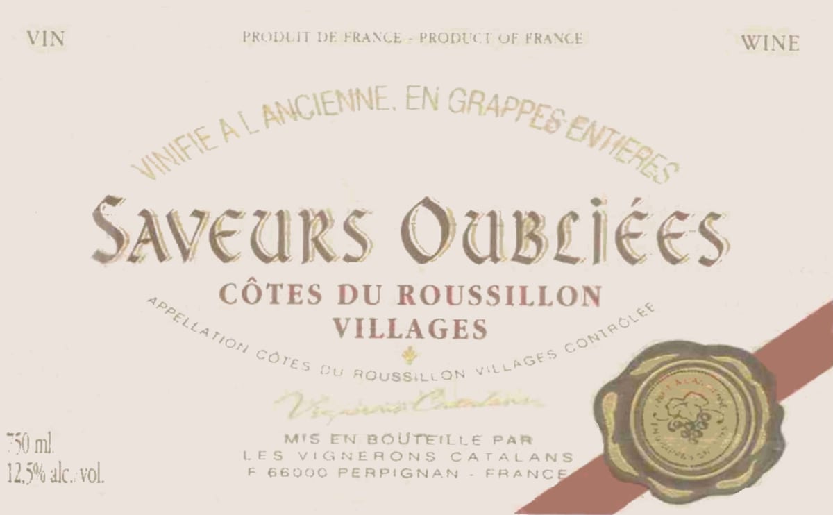 Vignerons Catalans Cotes du Roussillon Saveurs Oubliees Rouge 2011 Front Label