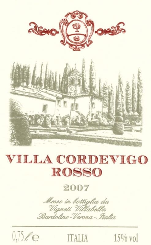 Vigneti Villabella Veronese Villa Cordevigo Rosso 2007 Front Label