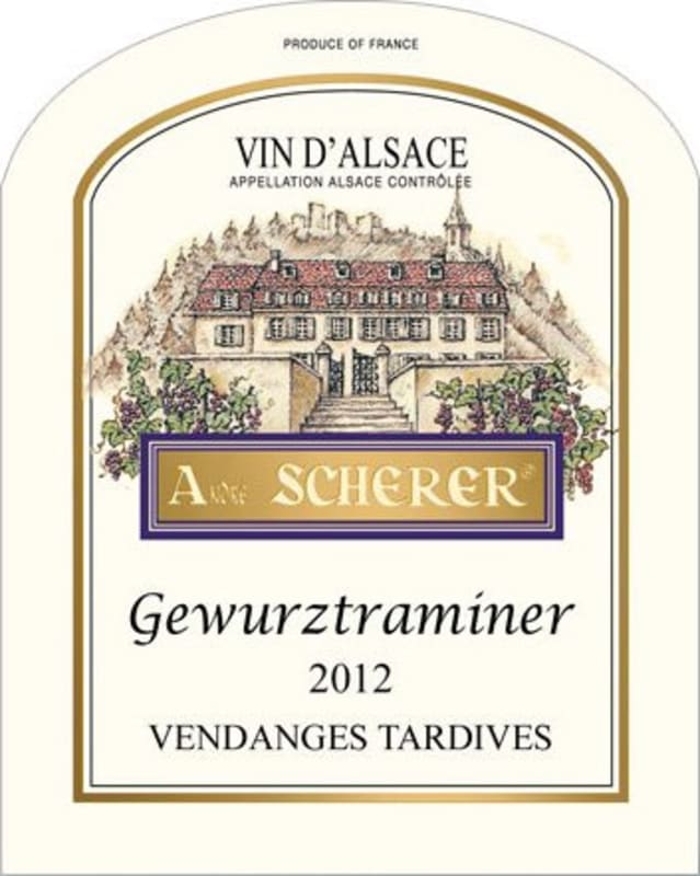 Vignoble Andre Scherer Alsace Vendanges Tardives Gewurztraminer 2012 Front Label