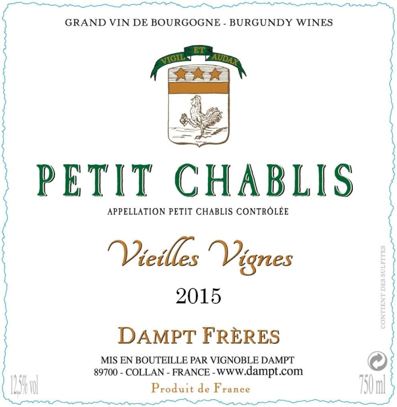 Vignoble Dampt Freres Petit Chablis Vieilles Vignes 2015 Front Label