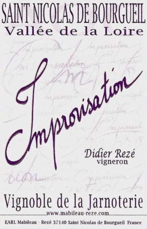 Vignoble de la Jarnoterie Saint Nicolas de Bourgueil Improvisation 2009 Front Label