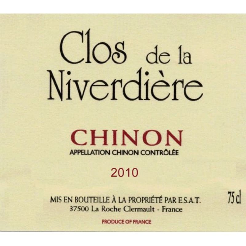 Vignoble du Paradis Chinon Clos de la Niverdiere 2010 Front Label