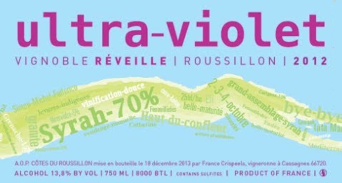 Vignoble Reveille Cotes du Roussillon Ultra Violet 2012 Front Label