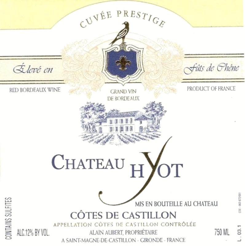 Vignobles Aubert Chateau Hyot Cuvee Prestige 2011 Front Label