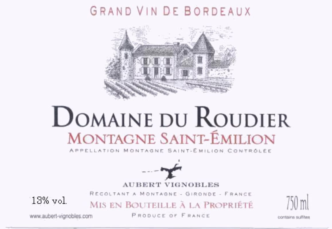 Vignobles Aubert Montagne Saint-Emilion Domaine du Roudier 2012 Front Label