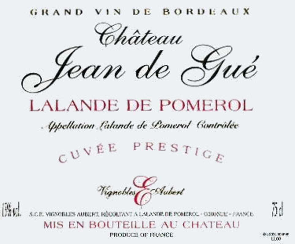 Chateau Jean de Gue Lalande de Pomerol Cuvee Prestige 2004 Front Label