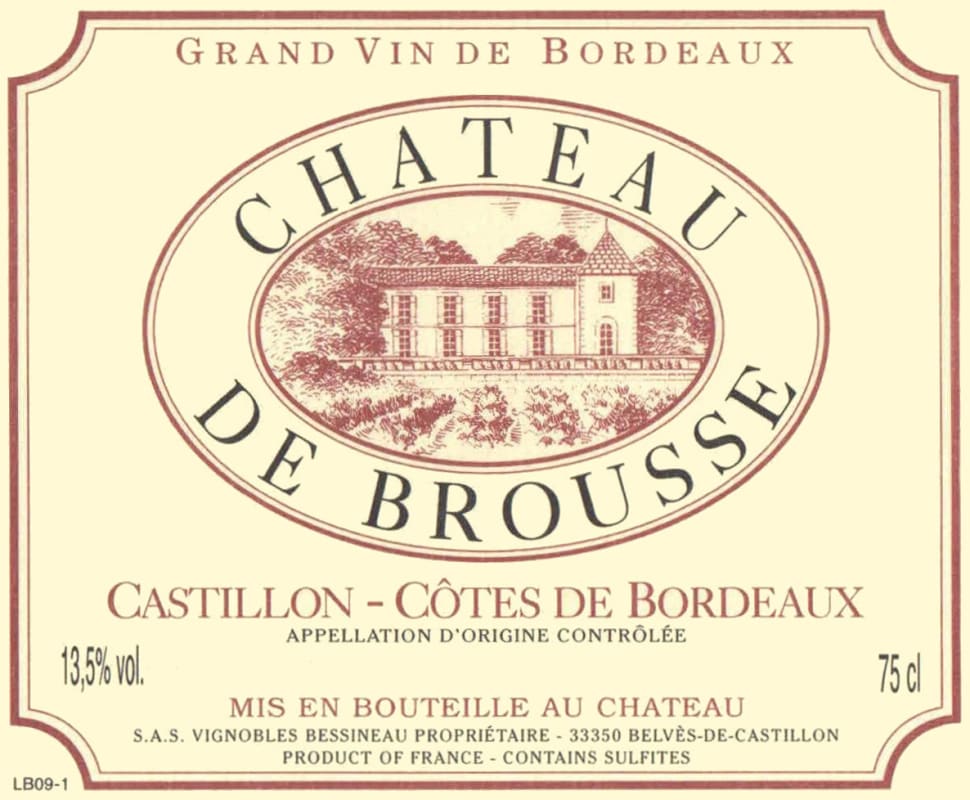 Chateau De Brousse Castillon-Cotes de Bordeaux 2010 Front Label