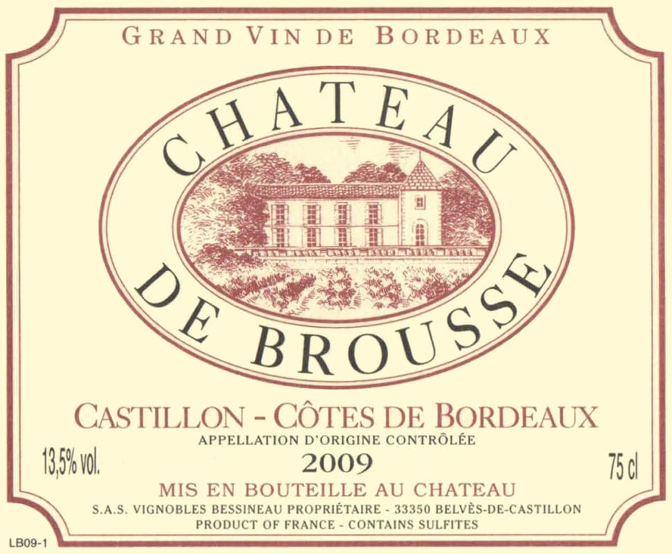 Chateau De Brousse Castillon-Cotes de Bordeaux 2009 Front Label