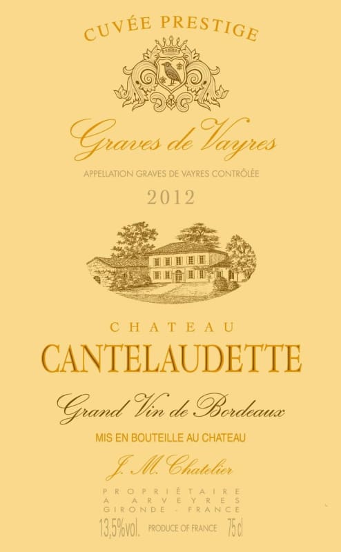 Vignobles Chatelier - Cantelaudette Graves de Vayres Cuvee Prestige Rouge 2012 Front Label