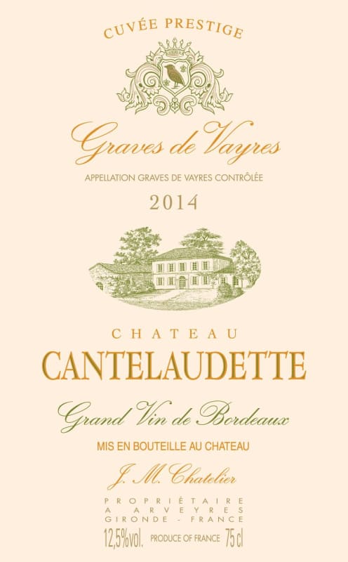 Vignobles Chatelier - Cantelaudette Graves de Vayres Cuvee Prestige Blanc 2014 Front Label