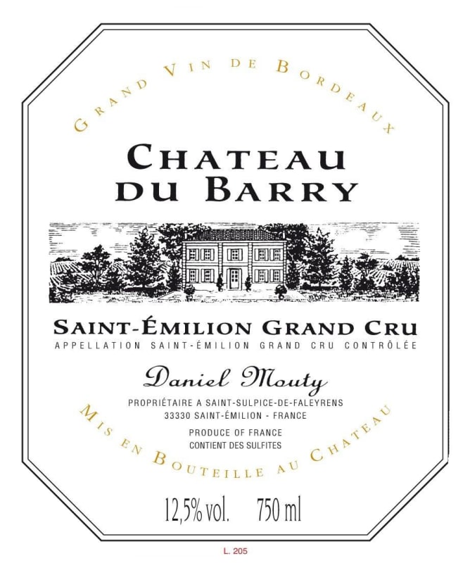 Vignobles Daniel Mouty Saint-Emilion Chateau du Barry Grand Cru 2012 Front Label