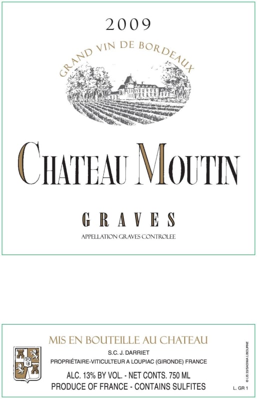 Vignobles Darriet Graves Chateau Moutin 2009 Front Label